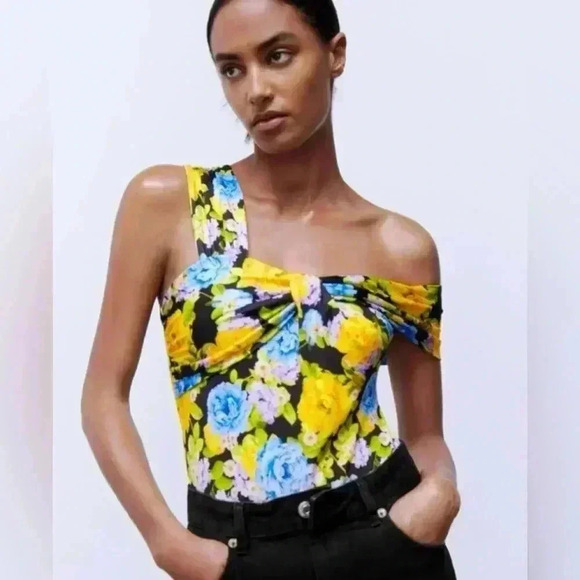 ZARA Floral Bodysuit Off the Shoulder,Twist Knot,Size Small,Women's,NWT - Picture 1 of 9